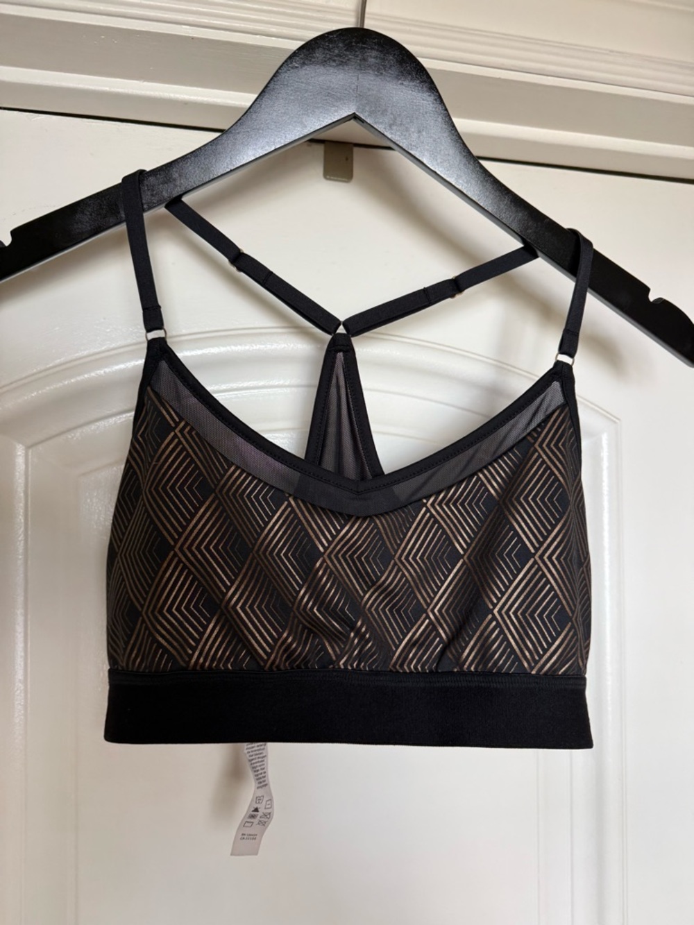 manduka Black Bralette with Metallic Geometric Pattern